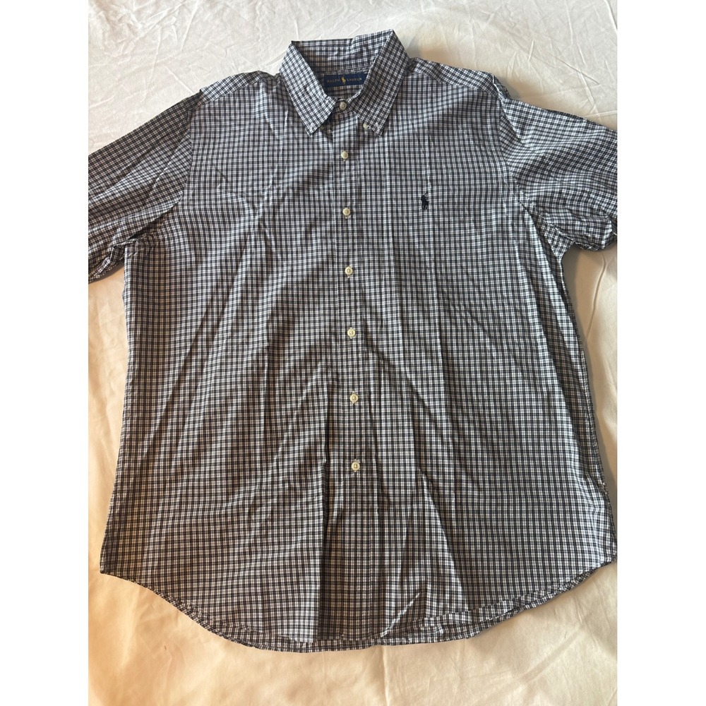 Ralph Lauren Button Down Shirt Mens XL‎ Black White Gingham Check Long Slv